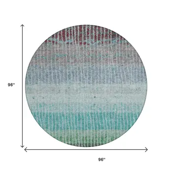 8' Teal Blue And Green Round Striped Washable Indoor Outdoor Area Rug