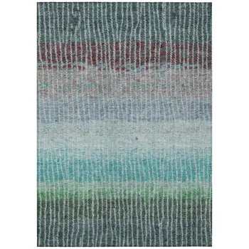 9' X 12' Teal Blue And Green Striped Washable Indoor Outdoor Area Rug