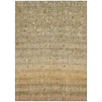 3' X 5' Beige And Gold Striped Washable Indoor Outdoor Area Rug