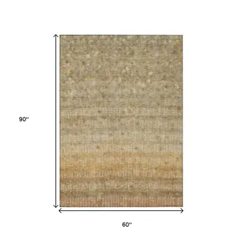 5' X 8' Beige And Gold Striped Washable Indoor Outdoor Area Rug