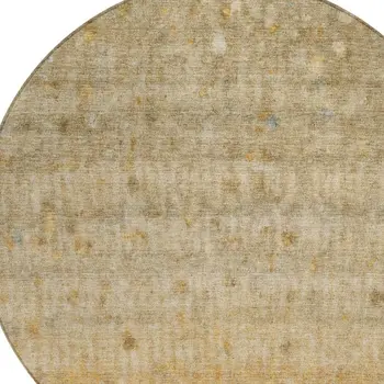8' Beige And Gold Round Striped Washable Indoor Outdoor Area Rug