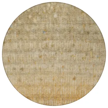 8' Beige And Gold Round Striped Washable Indoor Outdoor Area Rug