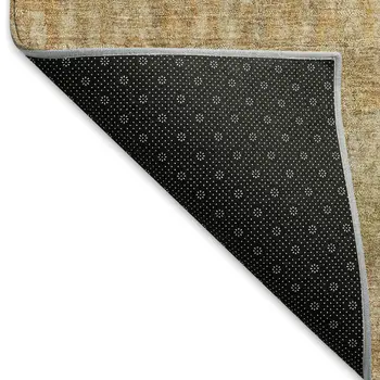 9' X 12' Beige And Gold Striped Washable Indoor Outdoor Area Rug