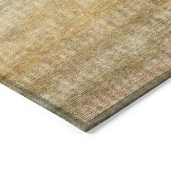 9' X 12' Beige And Gold Striped Washable Indoor Outdoor Area Rug