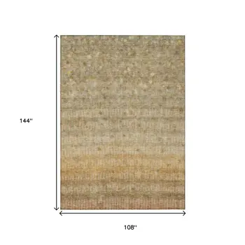 9' X 12' Beige And Gold Striped Washable Indoor Outdoor Area Rug