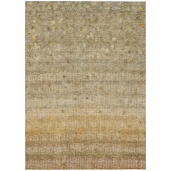 10' X 14' Beige And Gold Striped Washable Indoor Outdoor Area Rug