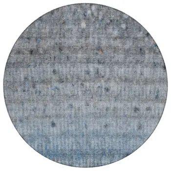 8' Blue And Gray Round Striped Washable Indoor Outdoor Area Rug