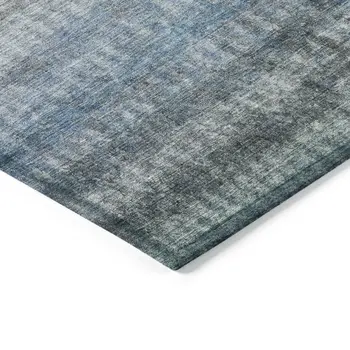 8' Blue And Gray Round Striped Washable Indoor Outdoor Area Rug