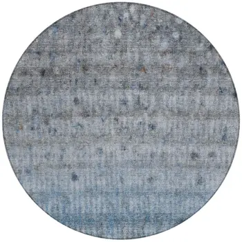 8' Blue And Gray Round Striped Washable Indoor Outdoor Area Rug