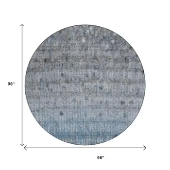 8' Blue And Gray Round Striped Washable Indoor Outdoor Area Rug