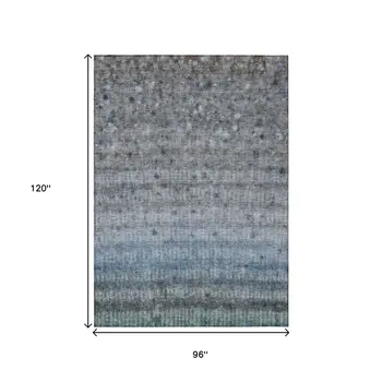 8' X 10' Blue And Gray Striped Washable Indoor Outdoor Area Rug