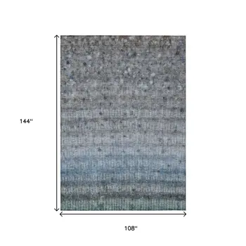 9' X 12' Blue And Gray Striped Washable Indoor Outdoor Area Rug