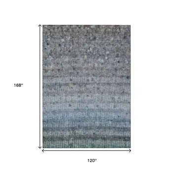 10' X 14' Blue And Gray Striped Washable Indoor Outdoor Area Rug