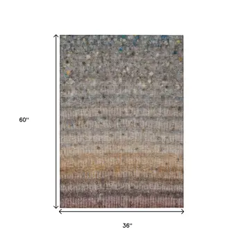 3' X 5' Gray And Copper Striped Washable Indoor Outdoor Area Rug