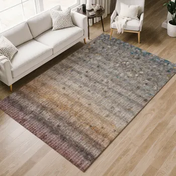 5' X 8' Gray And Copper Striped Washable Indoor Outdoor Area Rug