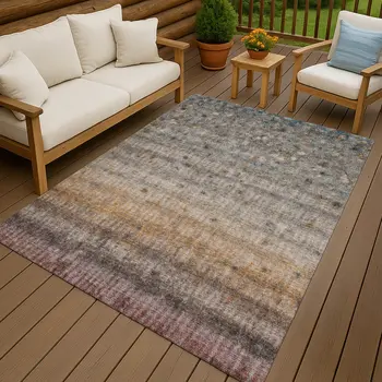 5' X 8' Gray And Copper Striped Washable Indoor Outdoor Area Rug