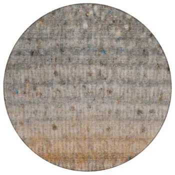 8' Gray And Copper Round Striped Washable Indoor Outdoor Area Rug