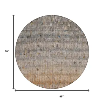 8' Gray And Copper Round Striped Washable Indoor Outdoor Area Rug