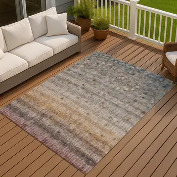 10' X 14' Gray And Copper Striped Washable Indoor Outdoor Area Rug