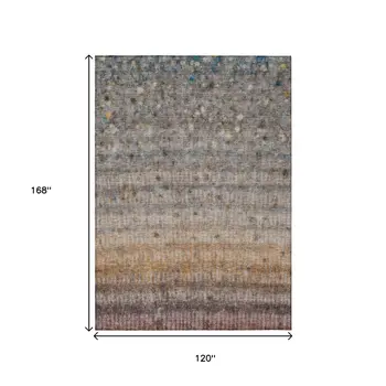 10' X 14' Gray And Copper Striped Washable Indoor Outdoor Area Rug