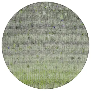 8' Green And Gray Round Striped Washable Indoor Outdoor Area Rug