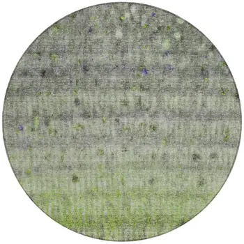 8' Green And Gray Round Striped Washable Indoor Outdoor Area Rug