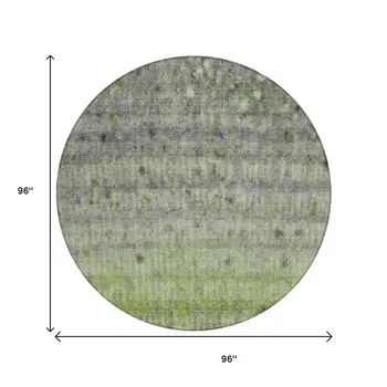 8' Green And Gray Round Striped Washable Indoor Outdoor Area Rug