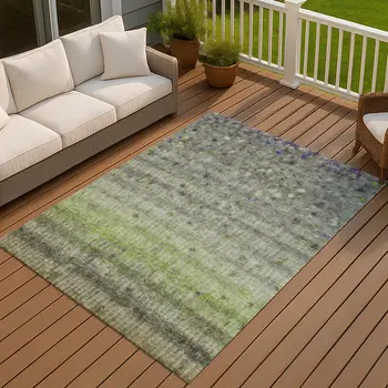 8' X 10' Green And Gray Striped Washable Indoor Outdoor Area Rug