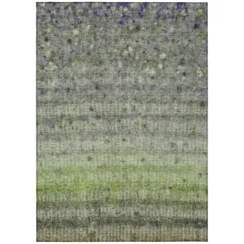 8' X 10' Green And Gray Striped Washable Indoor Outdoor Area Rug