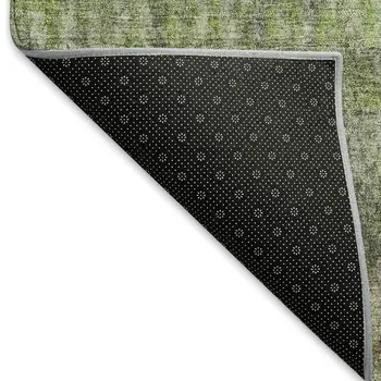 8' X 10' Green And Gray Striped Washable Indoor Outdoor Area Rug