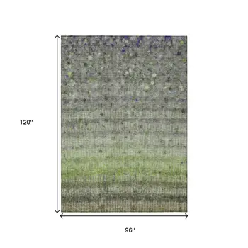 8' X 10' Green And Gray Striped Washable Indoor Outdoor Area Rug
