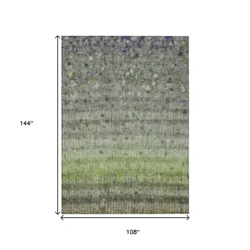 9' X 12' Green And Gray Striped Washable Indoor Outdoor Area Rug