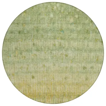 8' Sage And Gold Round Striped Washable Indoor Outdoor Area Rug