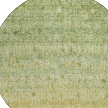 8' Sage And Gold Round Striped Washable Indoor Outdoor Area Rug
