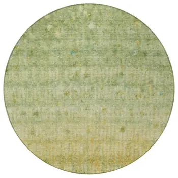 8' Sage And Gold Round Striped Washable Indoor Outdoor Area Rug