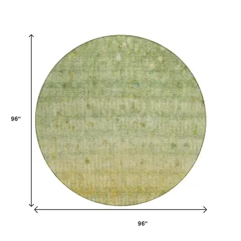 8' Sage And Gold Round Striped Washable Indoor Outdoor Area Rug