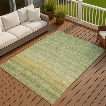 10' X 14' Sage And Gold Striped Washable Indoor Outdoor Area Rug