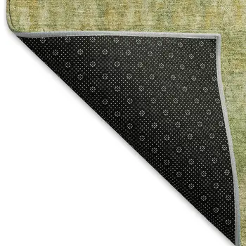 10' X 14' Sage And Gold Striped Washable Indoor Outdoor Area Rug