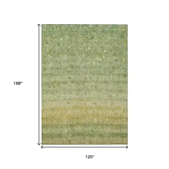 10' X 14' Sage And Gold Striped Washable Indoor Outdoor Area Rug