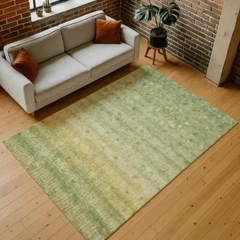 10' X 14' Sage And Gold Striped Washable Indoor Outdoor Area Rug