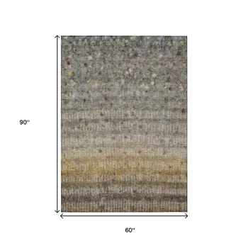 5' X 8' Taupe And Gold Striped Washable Indoor Outdoor Area Rug