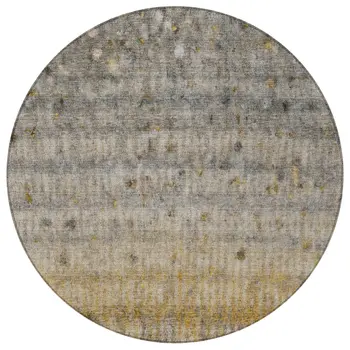 8' Taupe And Gold Round Striped Washable Indoor Outdoor Area Rug