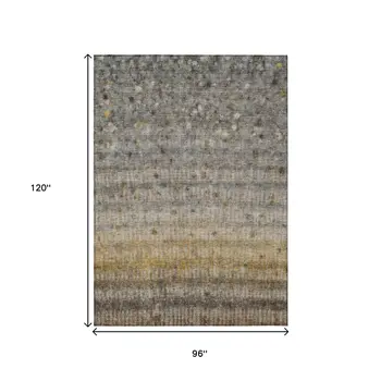 8' X 10' Taupe And Gold Striped Washable Indoor Outdoor Area Rug