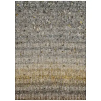10' X 14' Taupe And Gold Striped Washable Indoor Outdoor Area Rug