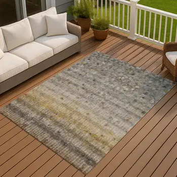 10' X 14' Taupe And Gold Striped Washable Indoor Outdoor Area Rug