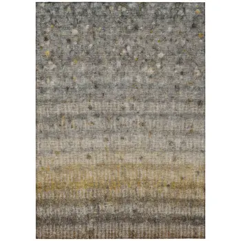 10' X 14' Taupe And Gold Striped Washable Indoor Outdoor Area Rug