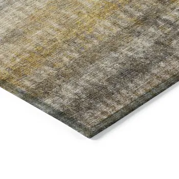 10' X 14' Taupe And Gold Striped Washable Indoor Outdoor Area Rug