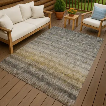 10' X 14' Taupe And Gold Striped Washable Indoor Outdoor Area Rug