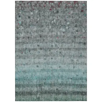 5' X 8' Teal Blue And Gray Striped Washable Indoor Outdoor Area Rug