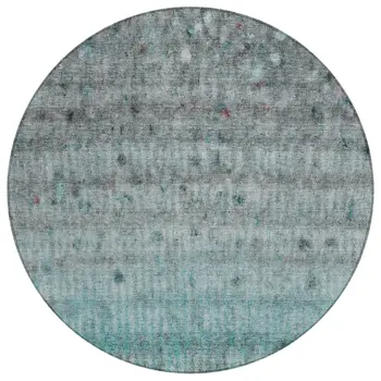 8' Teal Blue And Gray Round Striped Washable Indoor Outdoor Area Rug